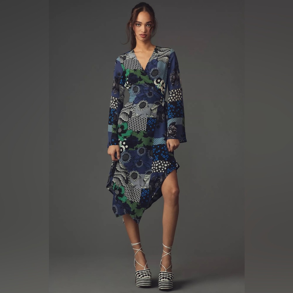 NWT Anthropologie Dhruv Kapoor Long-Sleeve Wrap Midi Dress size S